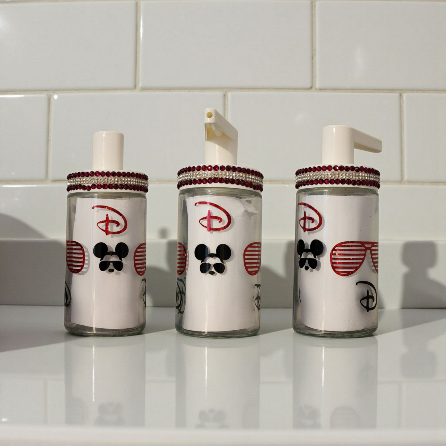 Summer Theme Mouse Ear Liquid Dispenser with Rhinestone Trim Lid