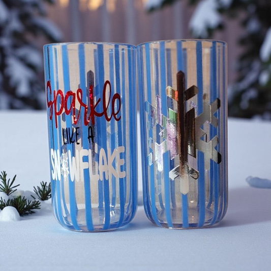 Blue Striped "Sparkle like a Snowflake" Cups