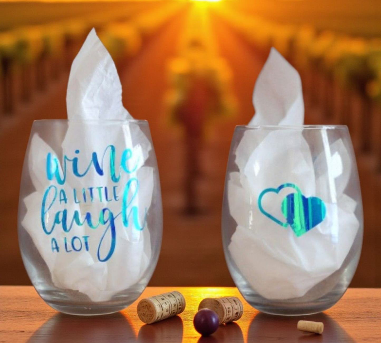 "Wine A Little, Laugh A Little" Stemless Wine Glass Set