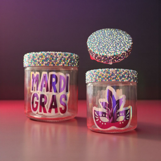 Mardi Gras Glass Jar with Rhinestone Lid