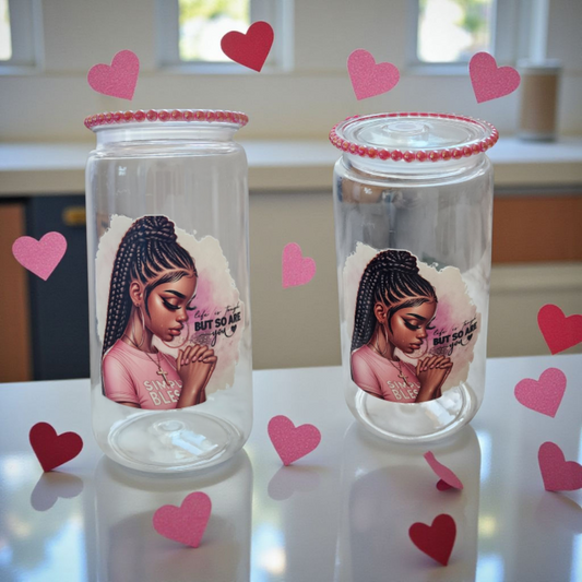 African American Young Woman "Life is tough but so are you" with Dark Pink Pearl Rim Top