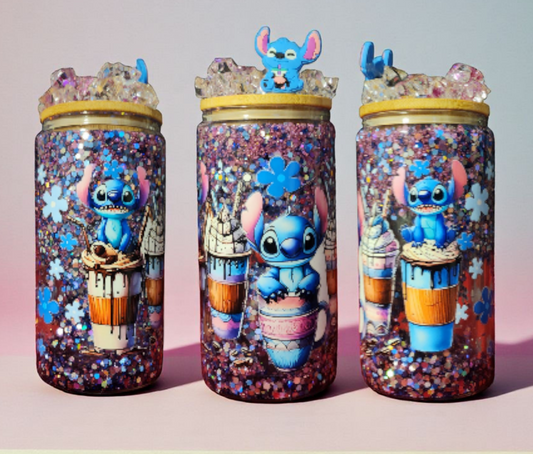 St**ch Theme Glass Snowglobe Can Tumbler