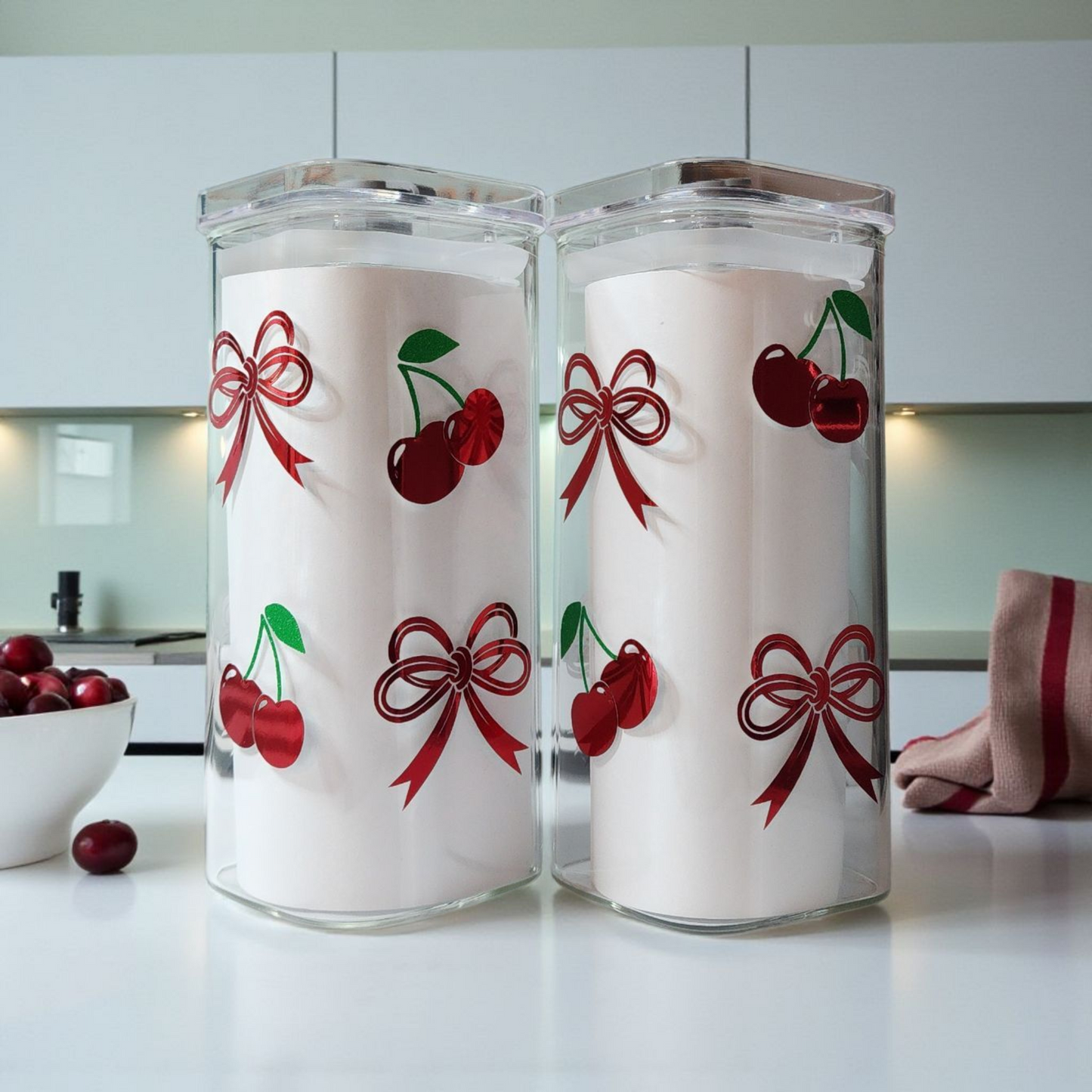 Red ribbons and cherries design on all sides