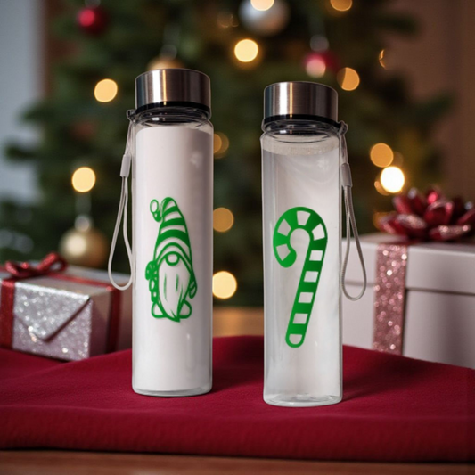 Green Gnome and Candy Cane Water Bottle