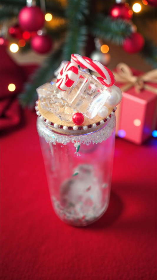 Christmas Candy Theme Glass Snowglobe Can Tumbler